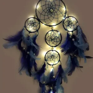 mehruna dream catchers wall hanging home decoration items with lightening for positivity feather dream catcher (15 inch, blue)